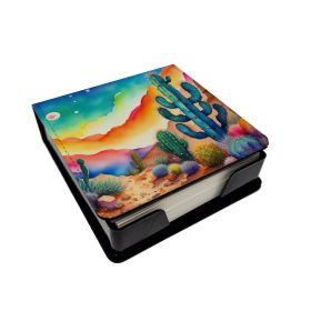 Cactus in Color PU Leather Note Paper Holder with Artist-Designed Cover, Desk Accessory, Office Gift (Default: Default)