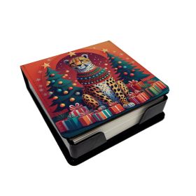 Cheetah Christmas PU Leather Note Paper Holder with Artist-Designed Cover, Desk Accessory, Office Gift (Default: Default)