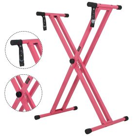 5 CORE Piano Keyboard Stand Double X Style Heavy Duty Adjustable Digital Electric Piano Riser Durable & Sturdy Music Synthesizer Holder Stands For 61 (Color: KS 2X BPNK)