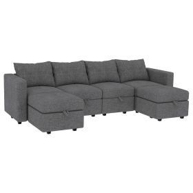 Modular Sectional Sofa with Storage, 109'' L-Shaped Upholstered Couch with Hidden Compartments, Wooden Frame and Polyester Fabric, Space-Saving Design (Color: Gray)