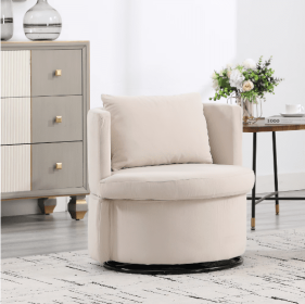 Upholstered Bucket-shaped Dining Chair With Ottoman (Color: Beige)